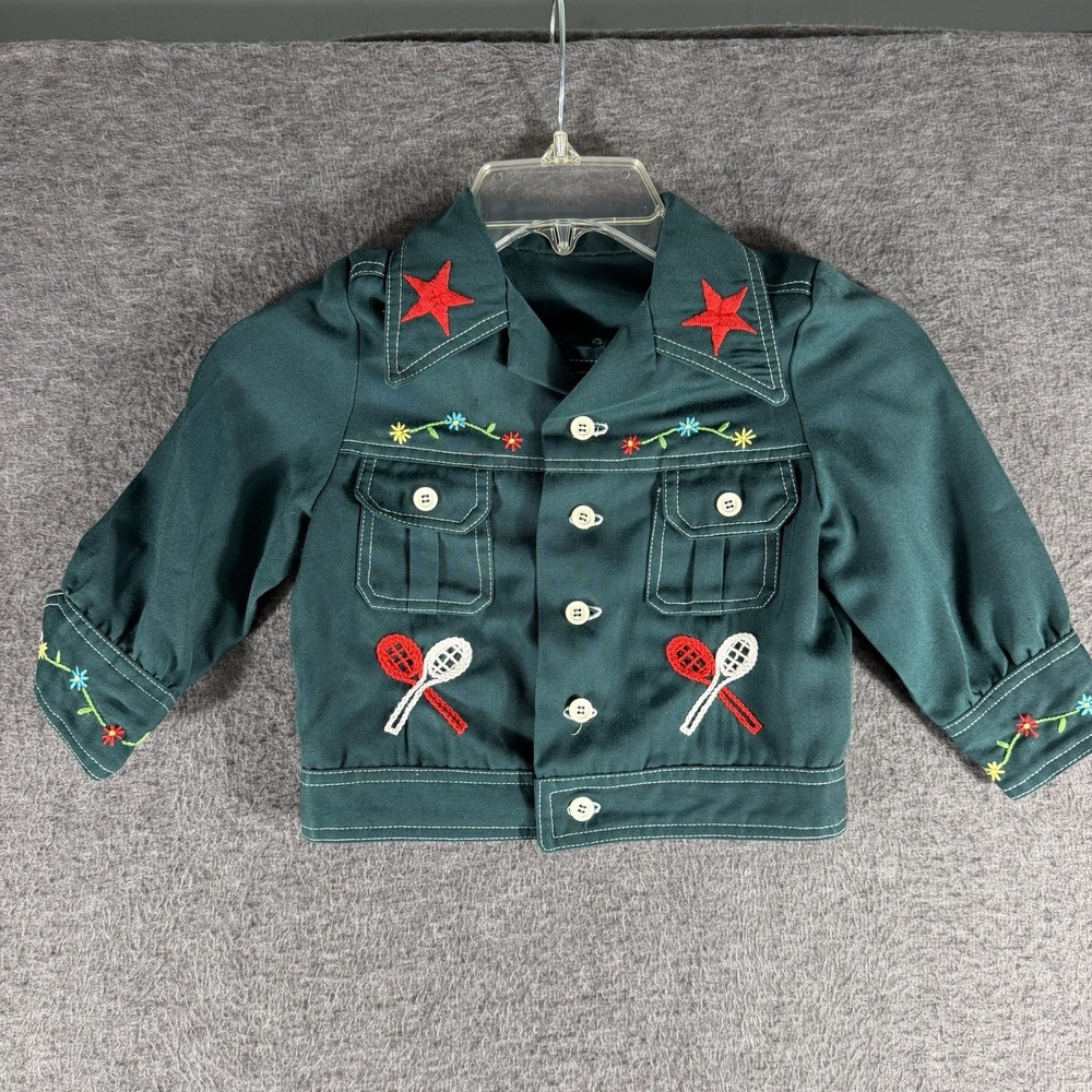 Vintage Child's 70's Jacket 3T Handmade Needlepoint Ocean Sunset Stars Hippie